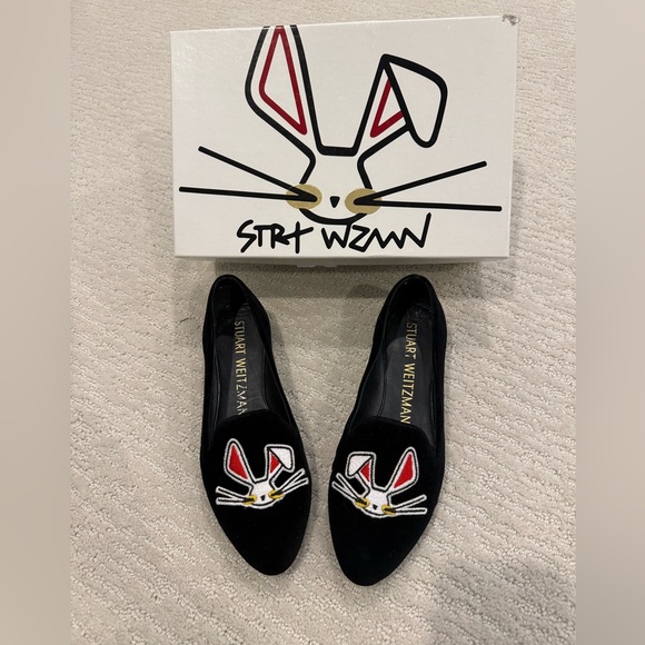 Stuart Weitzman Shoes - Stuart Weitzman lunar rabbit black velvet loafer smoking flat size 6
